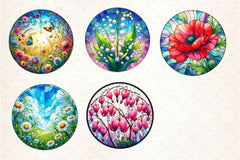 Round Stained Glass Spring Flower Clipart Bundle - CraftNest - Digital Crafting and Art