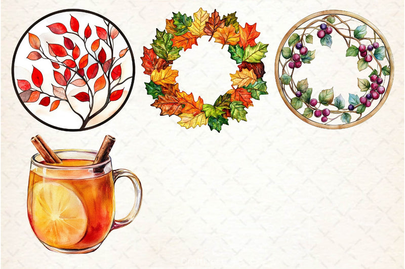 Round Stained Glass Autumn Clipart Bundle - CraftNest - Digital Crafting and Art