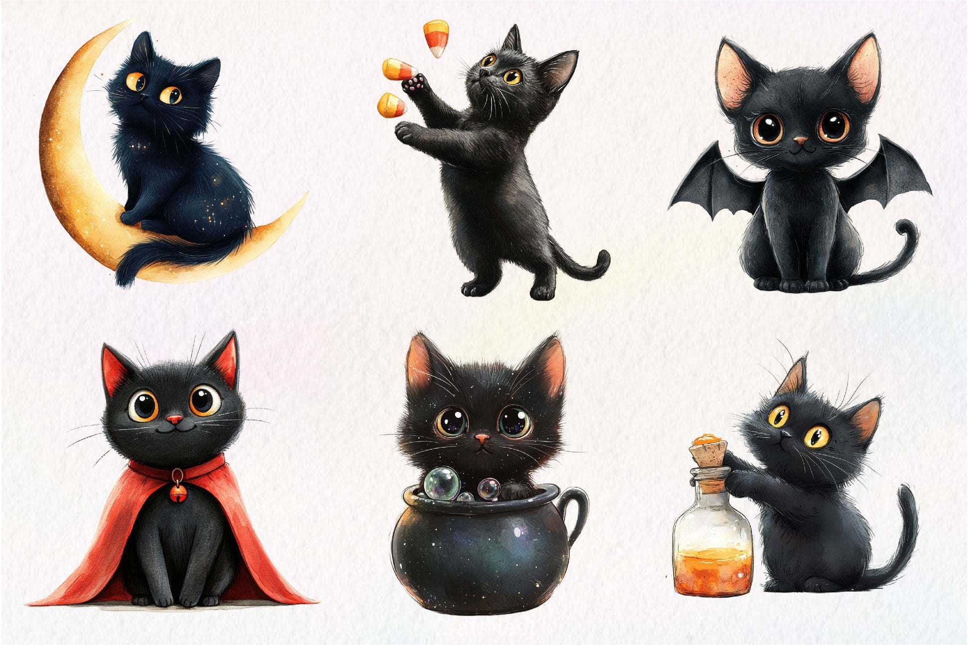 Halloween Whimsical Black Cat Clipart Bundle - CraftNest - Digital Crafting and Art