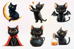 Halloween Whimsical Black Cat Clipart Bundle - CraftNest - Digital Crafting and Art
