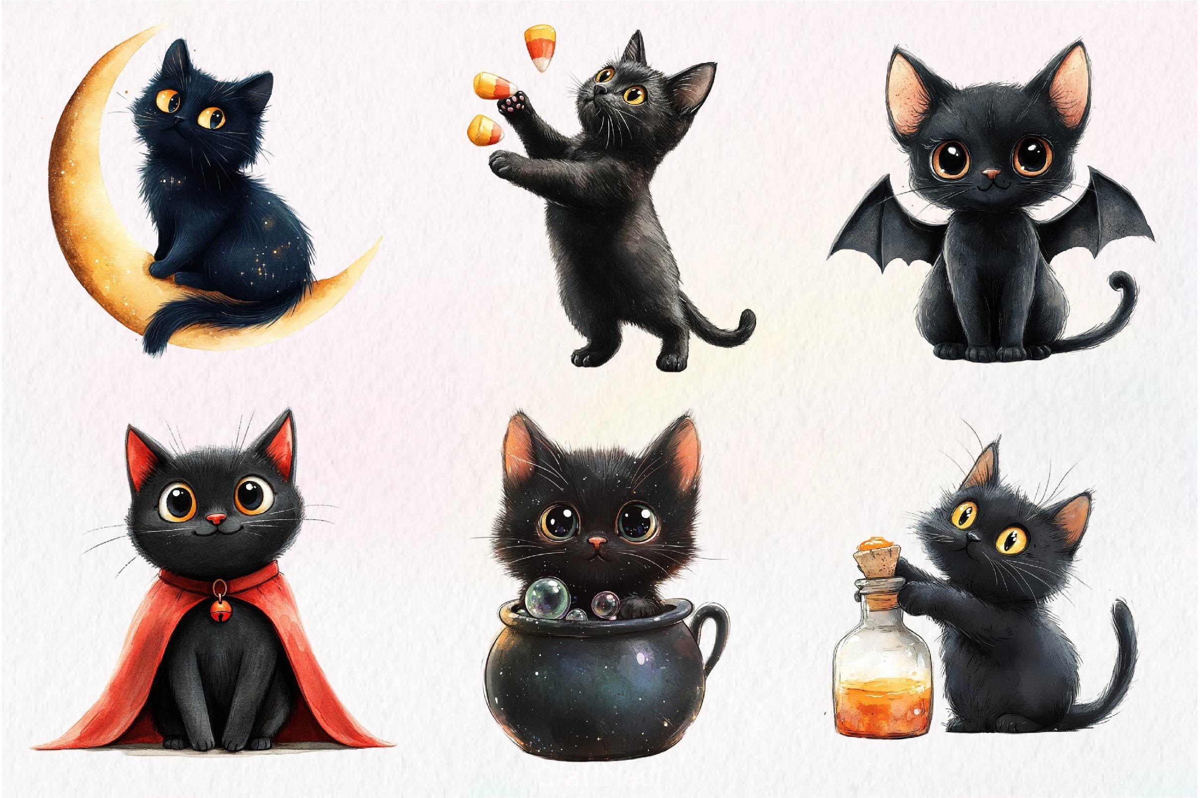 Halloween Whimsical Black Cat Clipart Bundle - CraftNest - Digital Crafting and Art