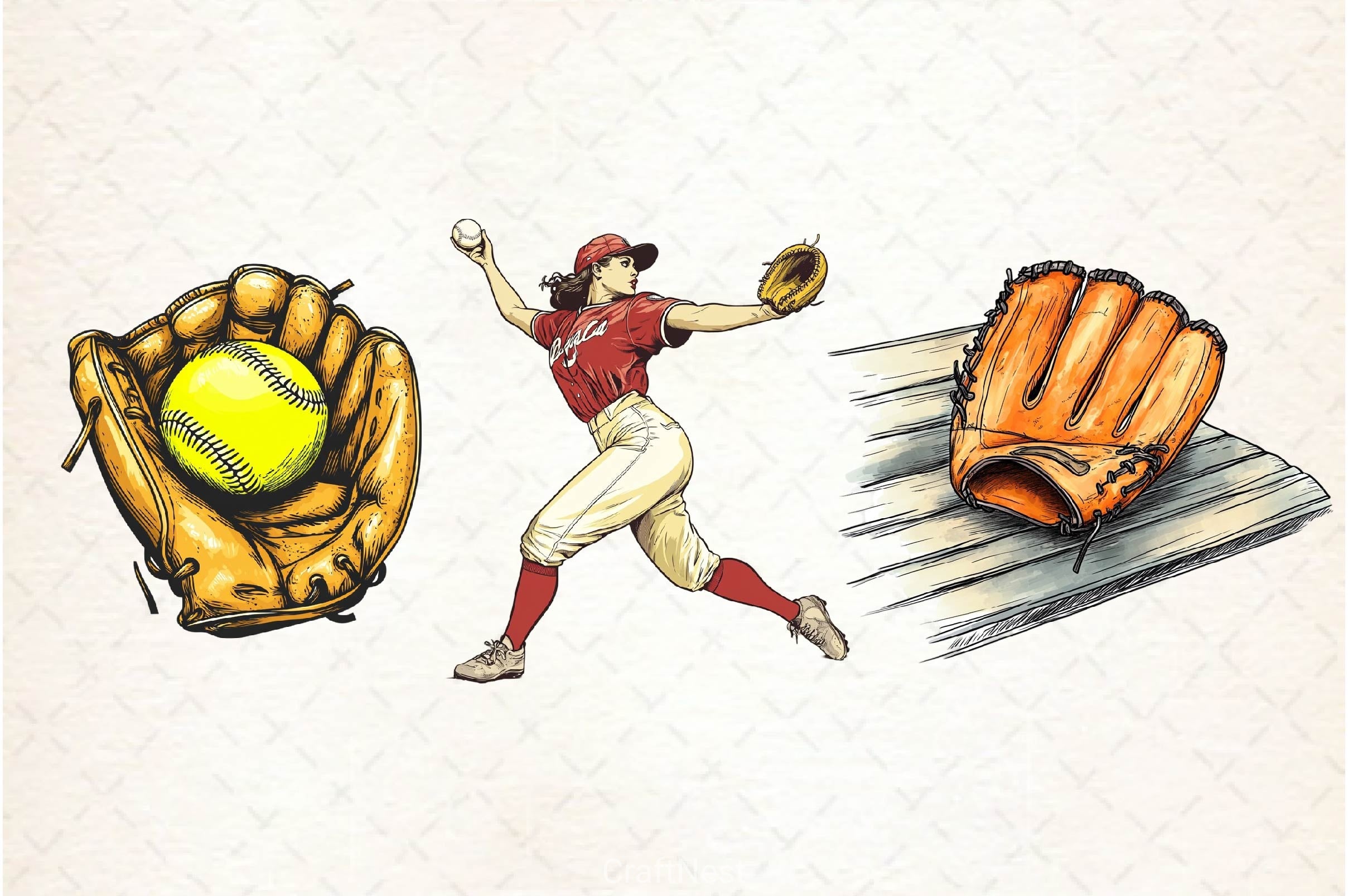 Vintage Softball Clipart Bundle 2 - CraftNest - Digital Crafting and Art