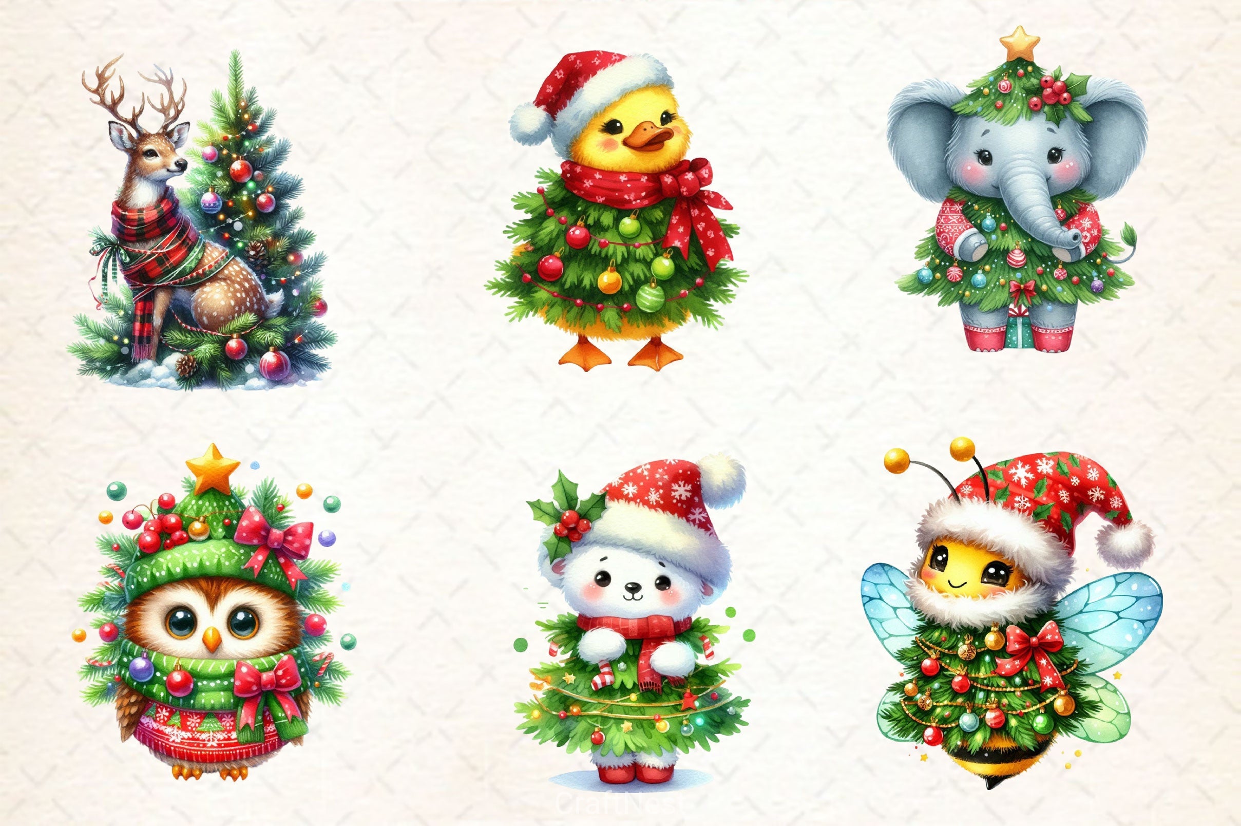 Animal Wrapped In Christmas Tree Clipart Bundle - CraftNest - Digital Crafting and Art
