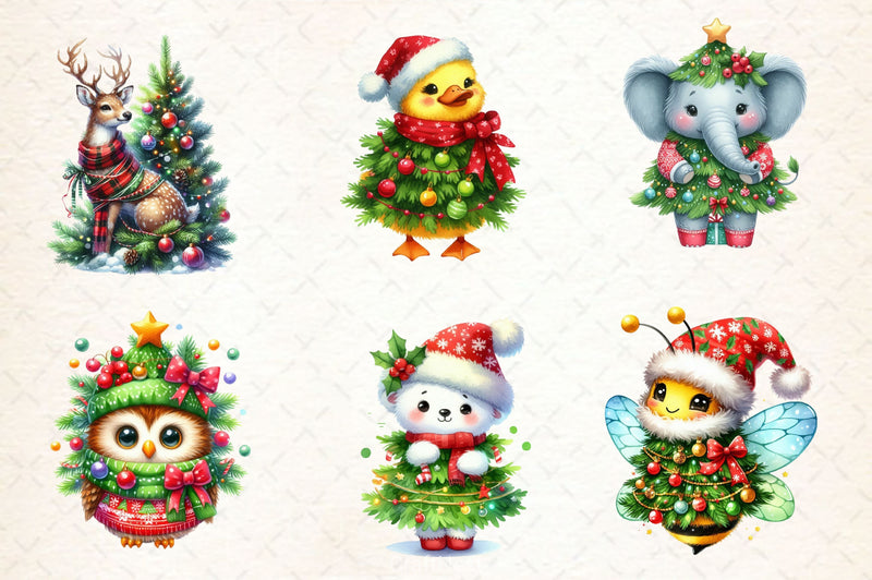 Animal Wrapped In Christmas Tree Clipart Bundle - CraftNest - Digital Crafting and Art