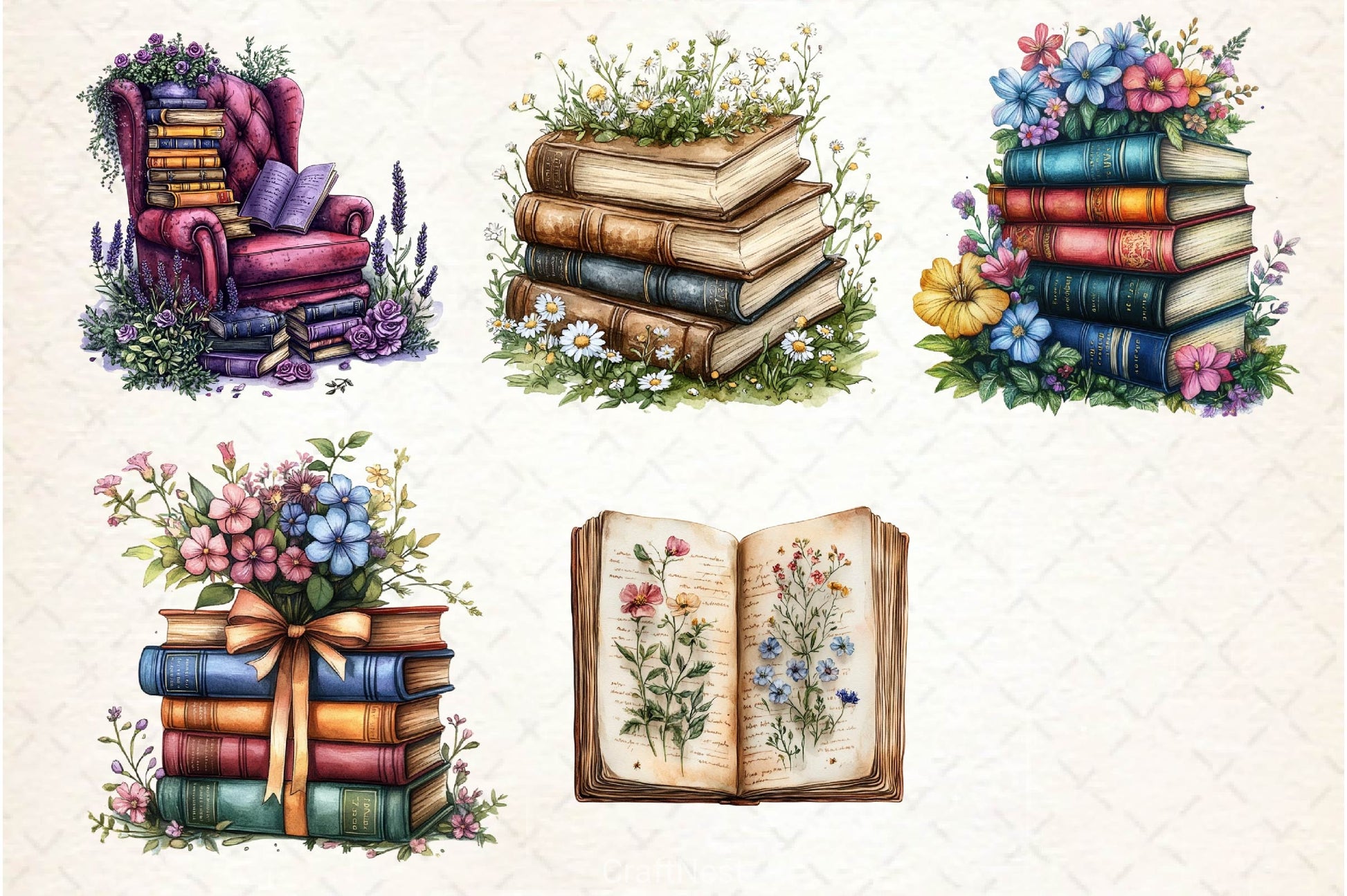 Pretty Books With Flowers Clipart Bundle 3 - CraftNest - Digital Crafting and Art