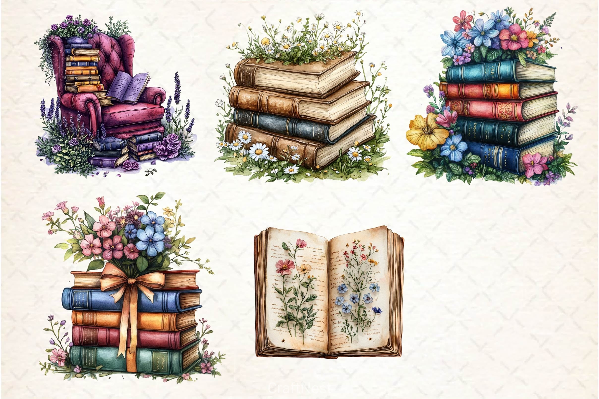 Pretty Books With Flowers Clipart Bundle 3 - CraftNest - Digital Crafting and Art