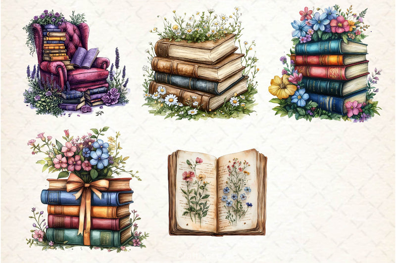 Pretty Books With Flowers Clipart Bundle 3 - CraftNest - Digital Crafting and Art