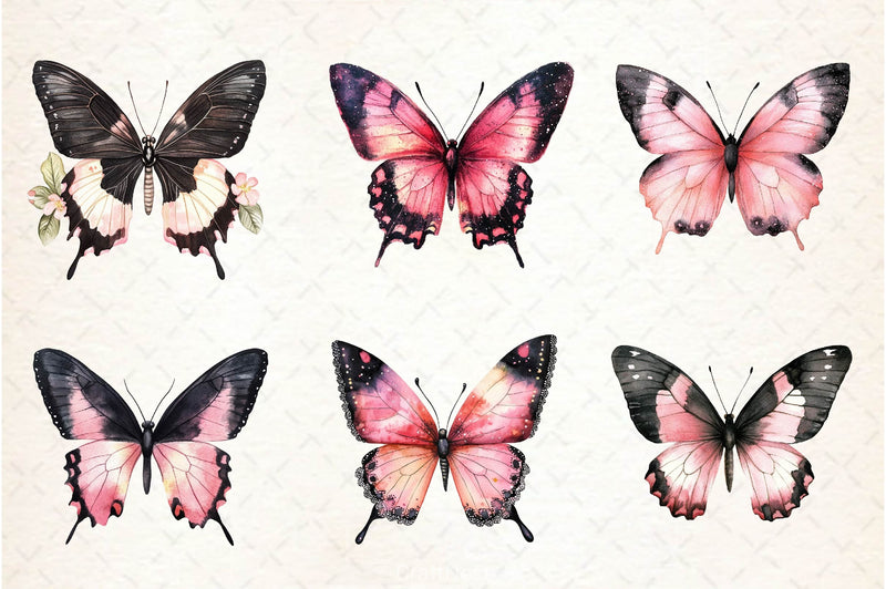 Black And Pink Butterfly Clipart Bundle - CraftNest - Digital Crafting and Art
