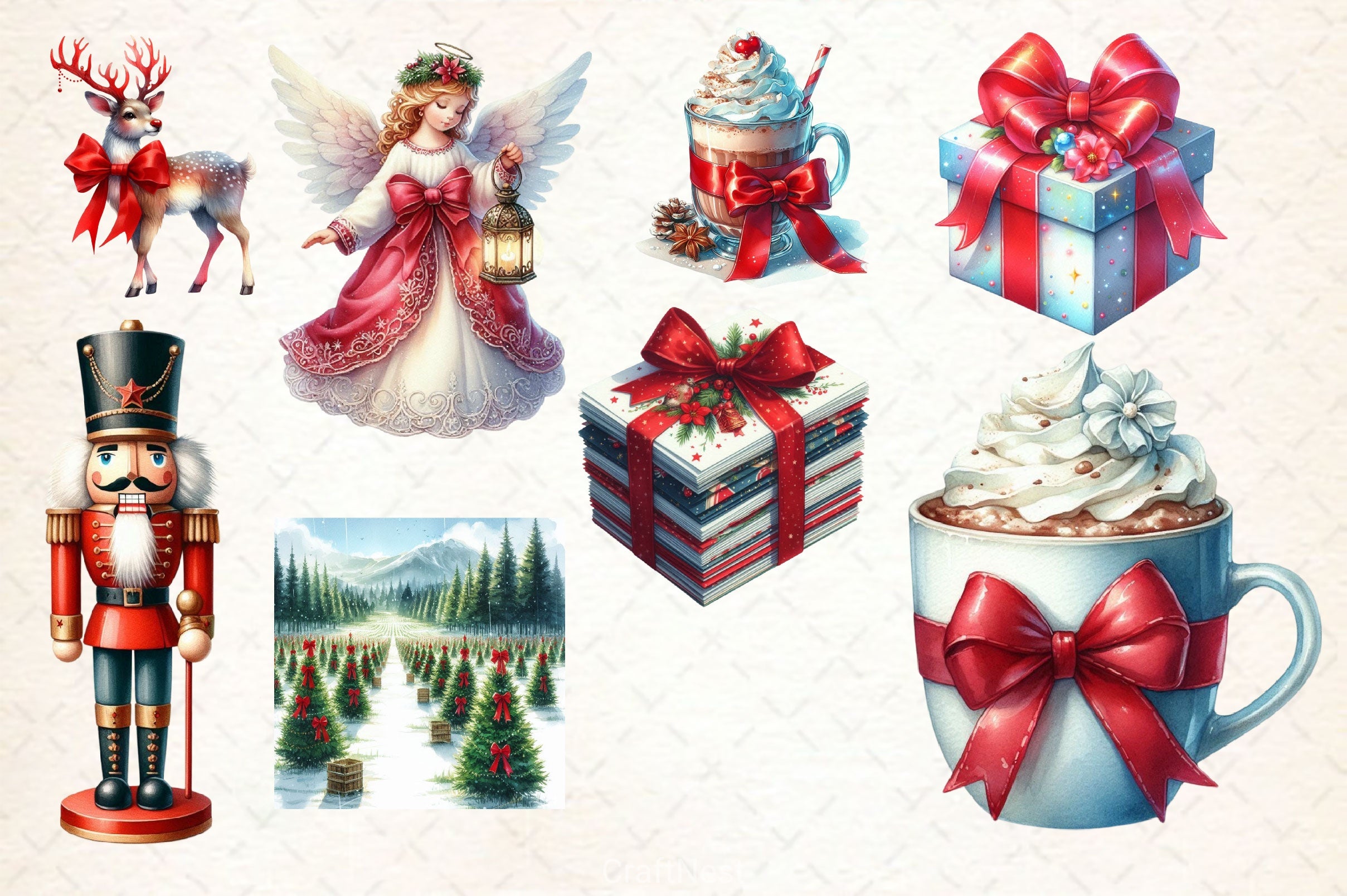 Christmas With Red Bow Clipart Bundle - CraftNest - Digital Crafting and Art