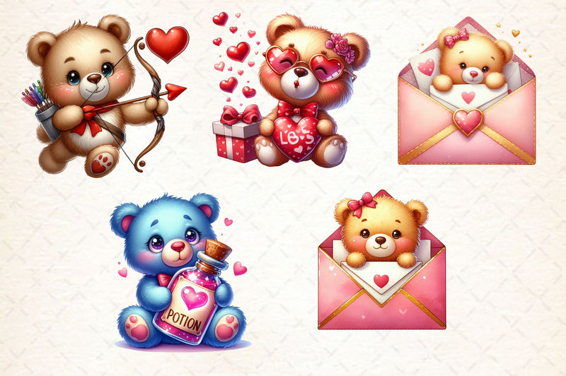 Valentines Day Teddy Bears Clipart Bundle 2 - CraftNest - Digital Crafting and Art