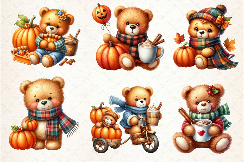 Autumn Teddy Bear Clipart Bundle 2 - CraftNest - Digital Crafting and Art