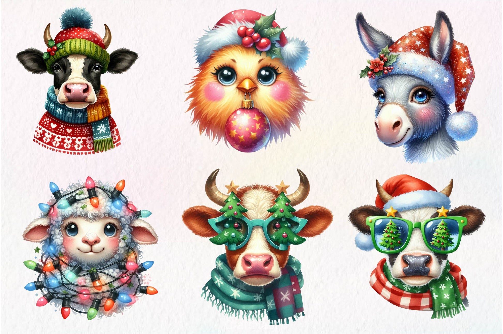 Funny Christmas Farm Animal Face Clipart Bundle - CraftNest - Digital Crafting and Art