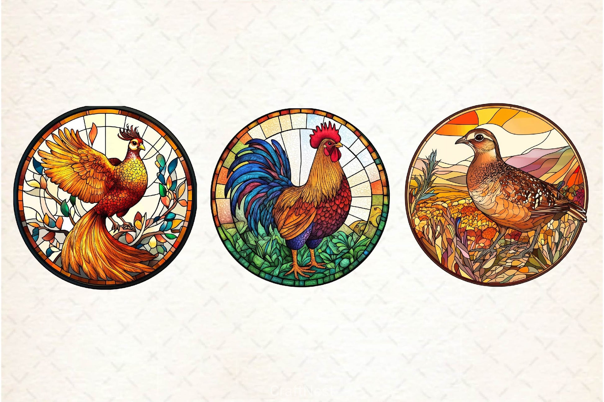 Round Stained Glass Birds Clipart Bundle 3 - CraftNest - Digital Crafting and Art