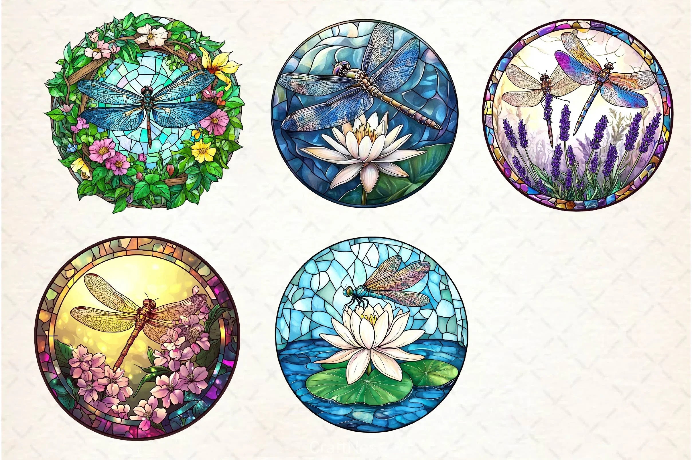Dragonfly Spring Flower Stained Glass Clipart Bundle - CraftNest - Digital Crafting and Art