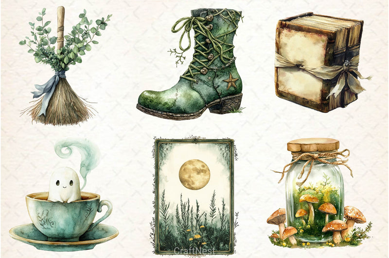 Sage Green Halloween Clipart Bundle - CraftNest - Digital Crafting and Art