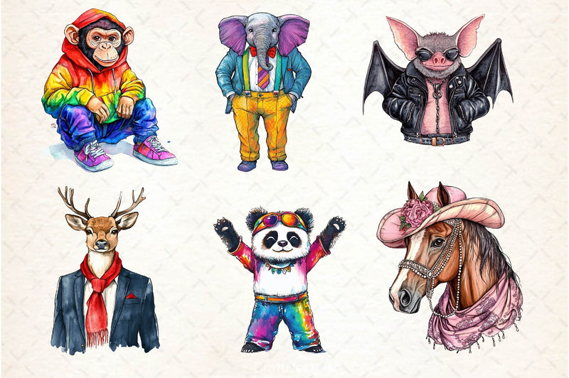 Funky Dressed Up Animals Clipart Bundle 2 - CraftNest - Digital Crafting and Art