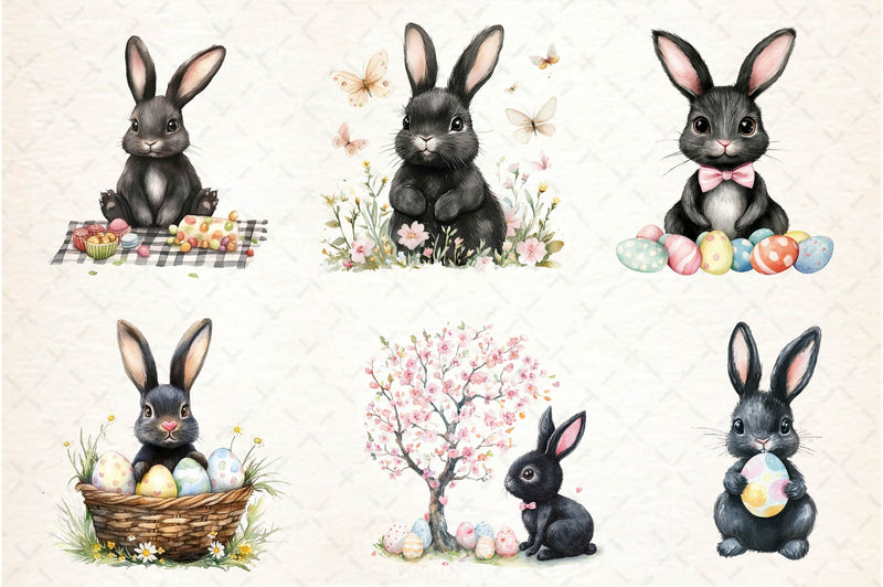 Cute Black Easter Bunny Clipart Bundle 2 - CraftNest - Digital Crafting and Art