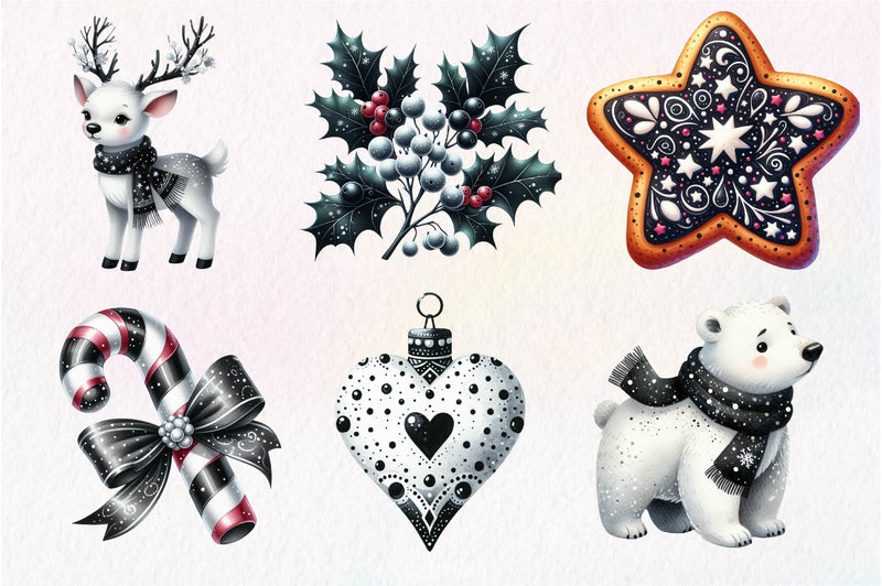 Black And White Christmas Clipart Bundle 2 - CraftNest - Digital Crafting and Art