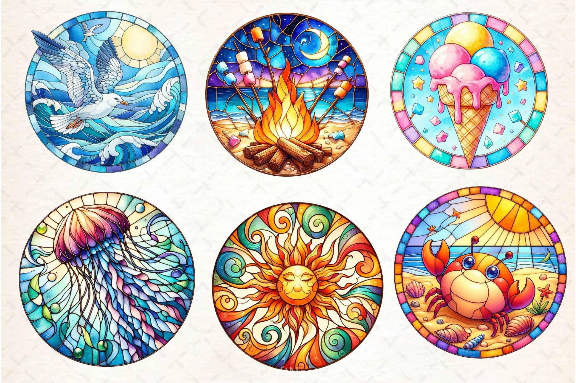 Round Stained Glass Summer Clipart Bundle 6 - CraftNest - Digital Crafting and Art