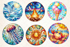 Round Stained Glass Summer Clipart Bundle 6 - CraftNest - Digital Crafting and Art