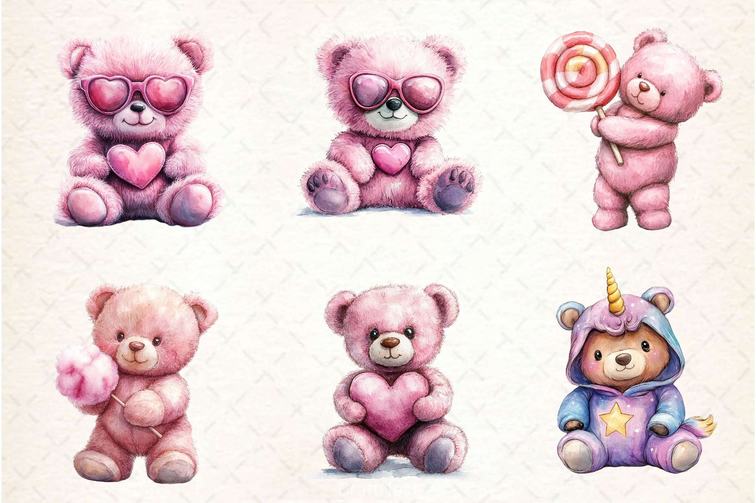 Pink Cute Blush Teddy Bear Clipart Bundle 4 - CraftNest - Digital Crafting and Art