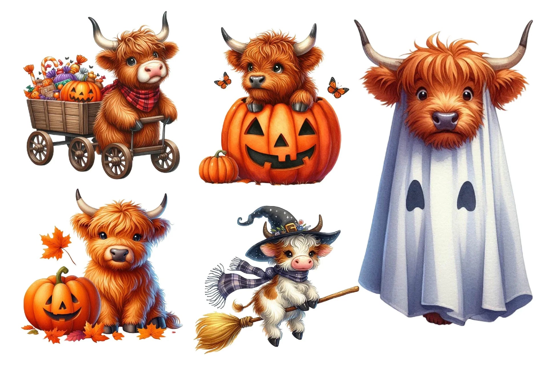 Cute Halloween Highland Cow Clipart Bundle 3 - CraftNest - Digital Crafting and Art