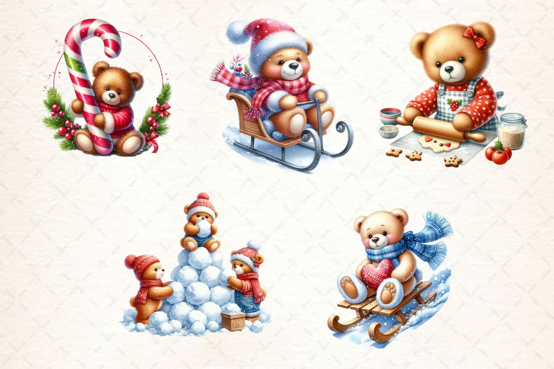 Festive Holiday Teddy Bear Clipart Bundle - CraftNest - Digital Crafting and Art