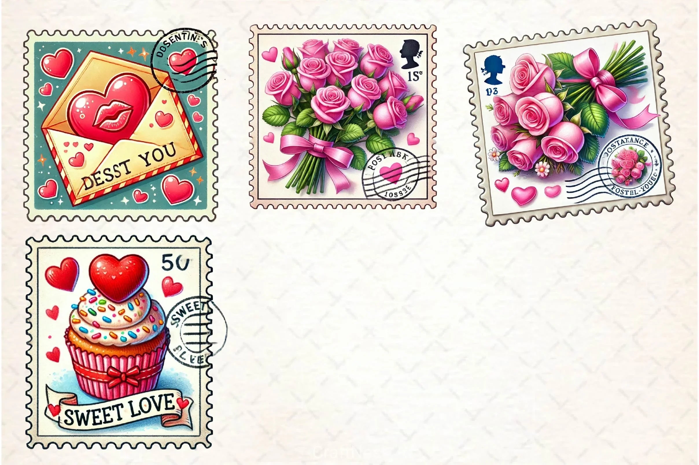 Valentine Postage Stamp Clipart Bundle - CraftNest - Digital Crafting and Art