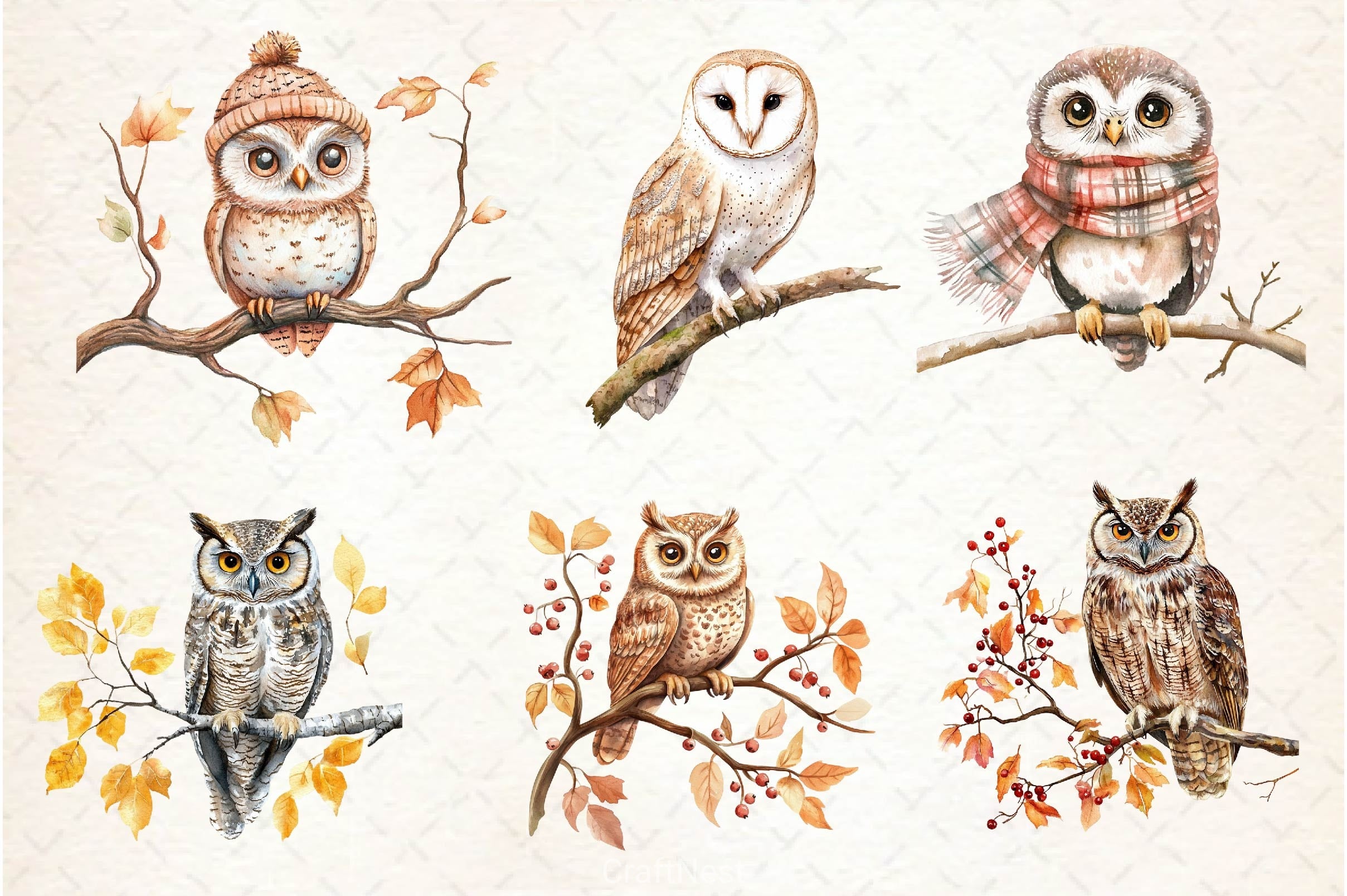Autumn Owl Clipart Bundle 3 - CraftNest - Digital Crafting and Art
