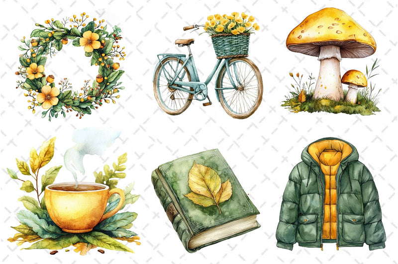 Yellow & Green Autumn Clipart Bundle - CraftNest - Digital Crafting and Art