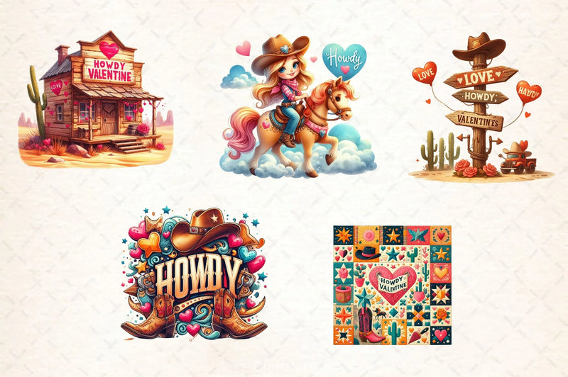 Retro Howdy Western Valentines Day Clipart Bundle 4 - CraftNest - Digital Crafting and Art
