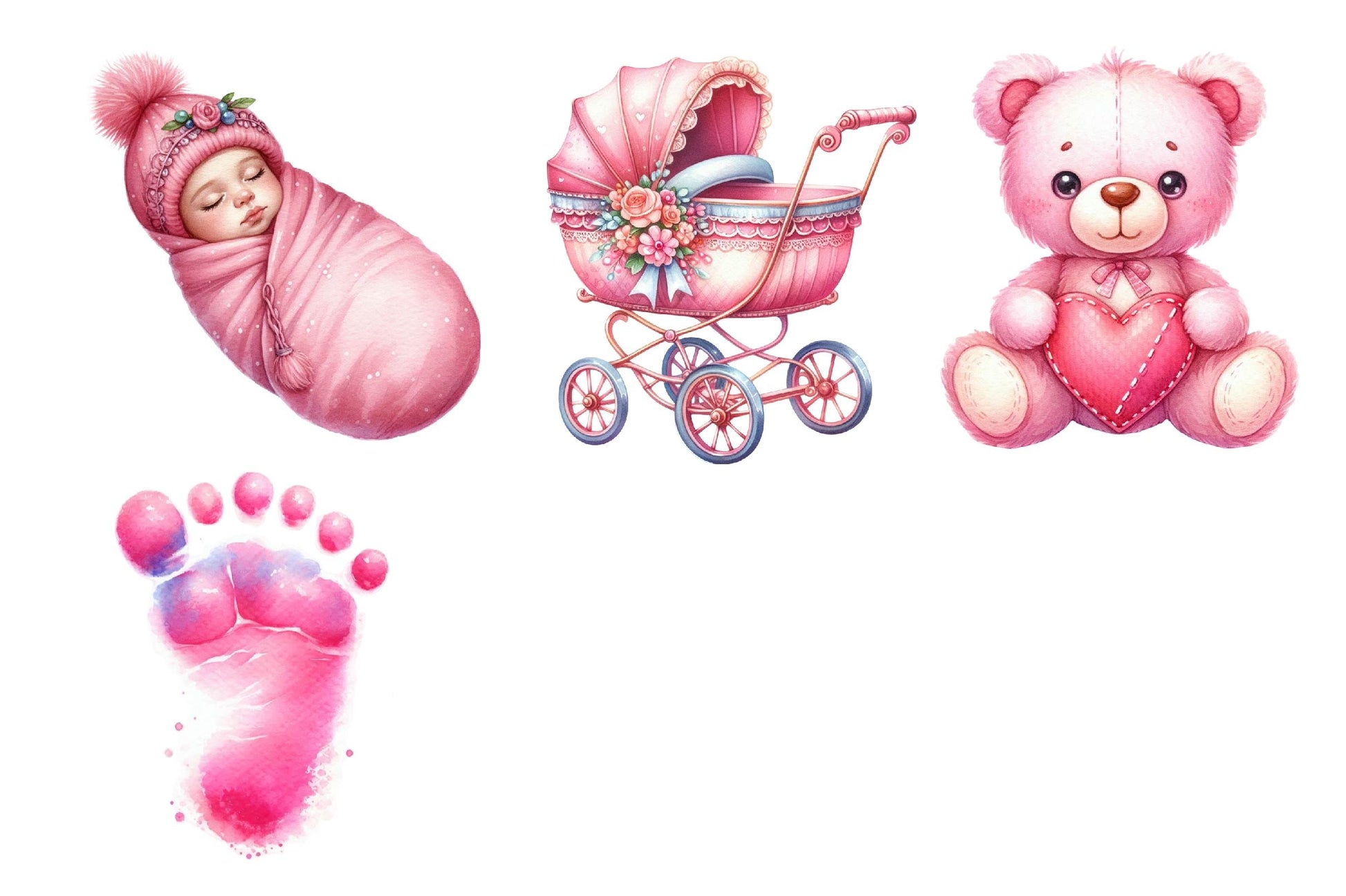 Pink Baby Girl Nursery Clipart Bundle 4 - CraftNest - Digital Crafting and Art