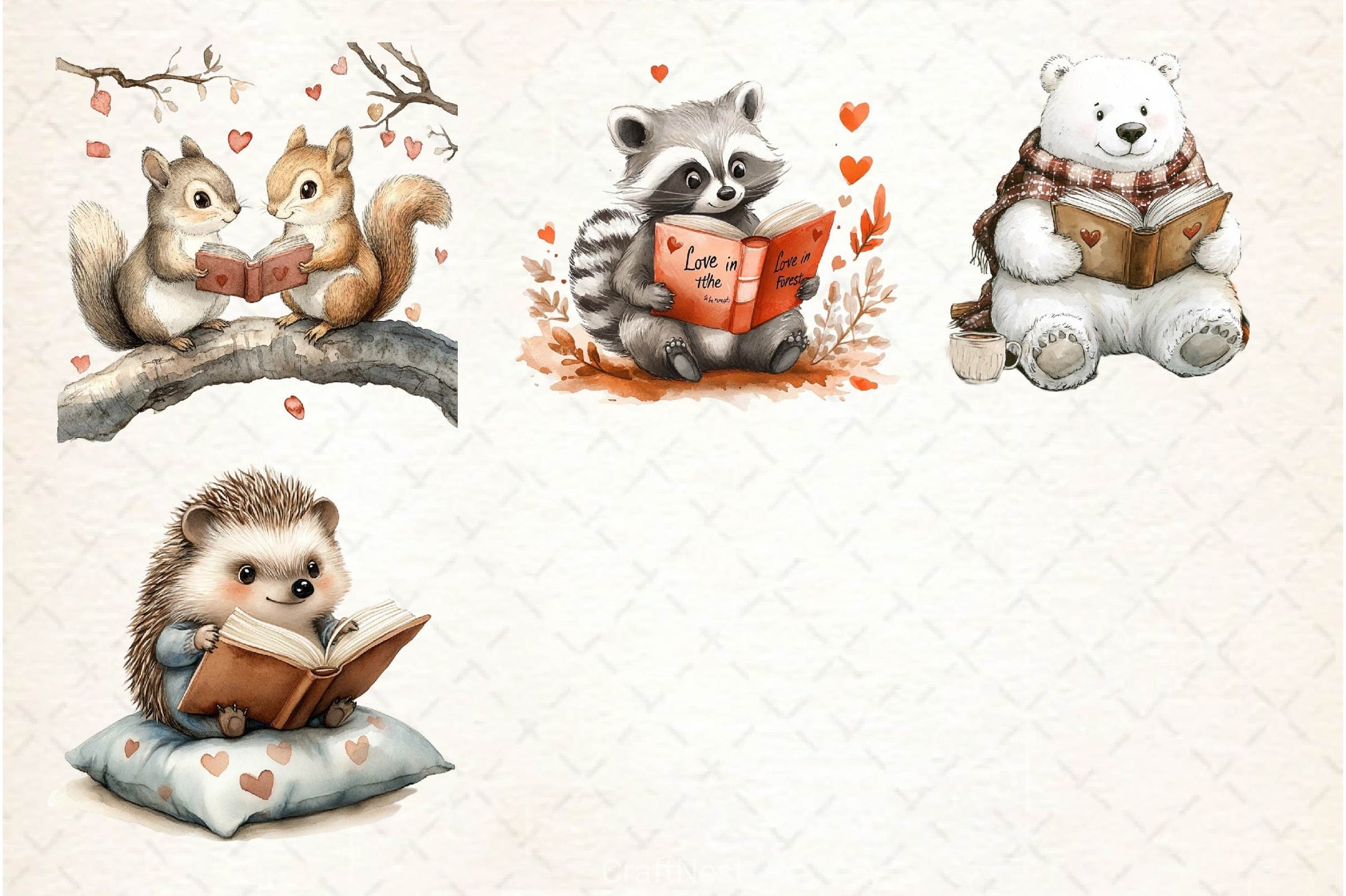 Valentines Animals Love Reading Clipart Bundle - CraftNest - Digital Crafting and Art