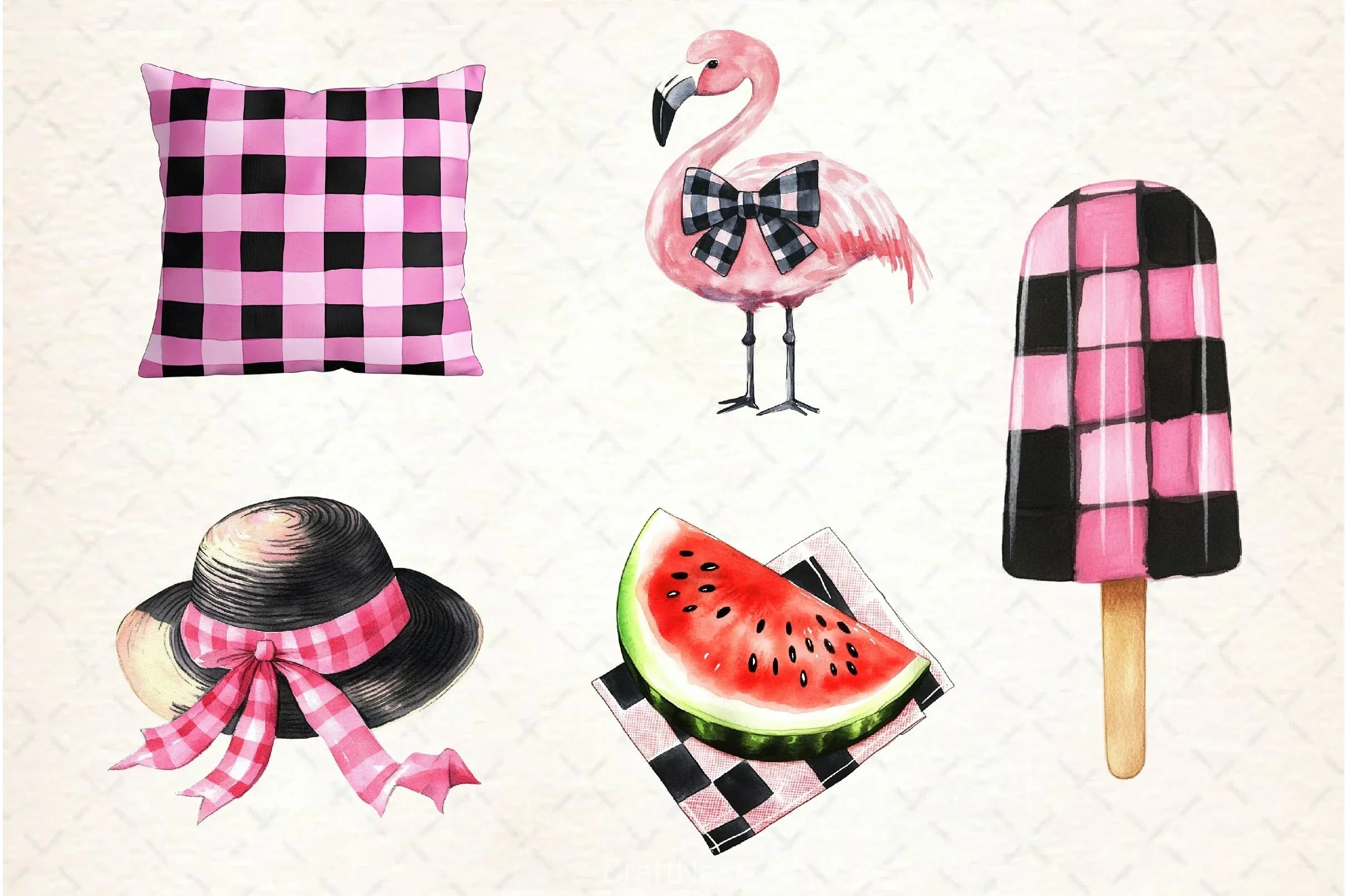 Black And Pink Gingham Summer Clipart Bundle - CraftNest - Digital Crafting and Art