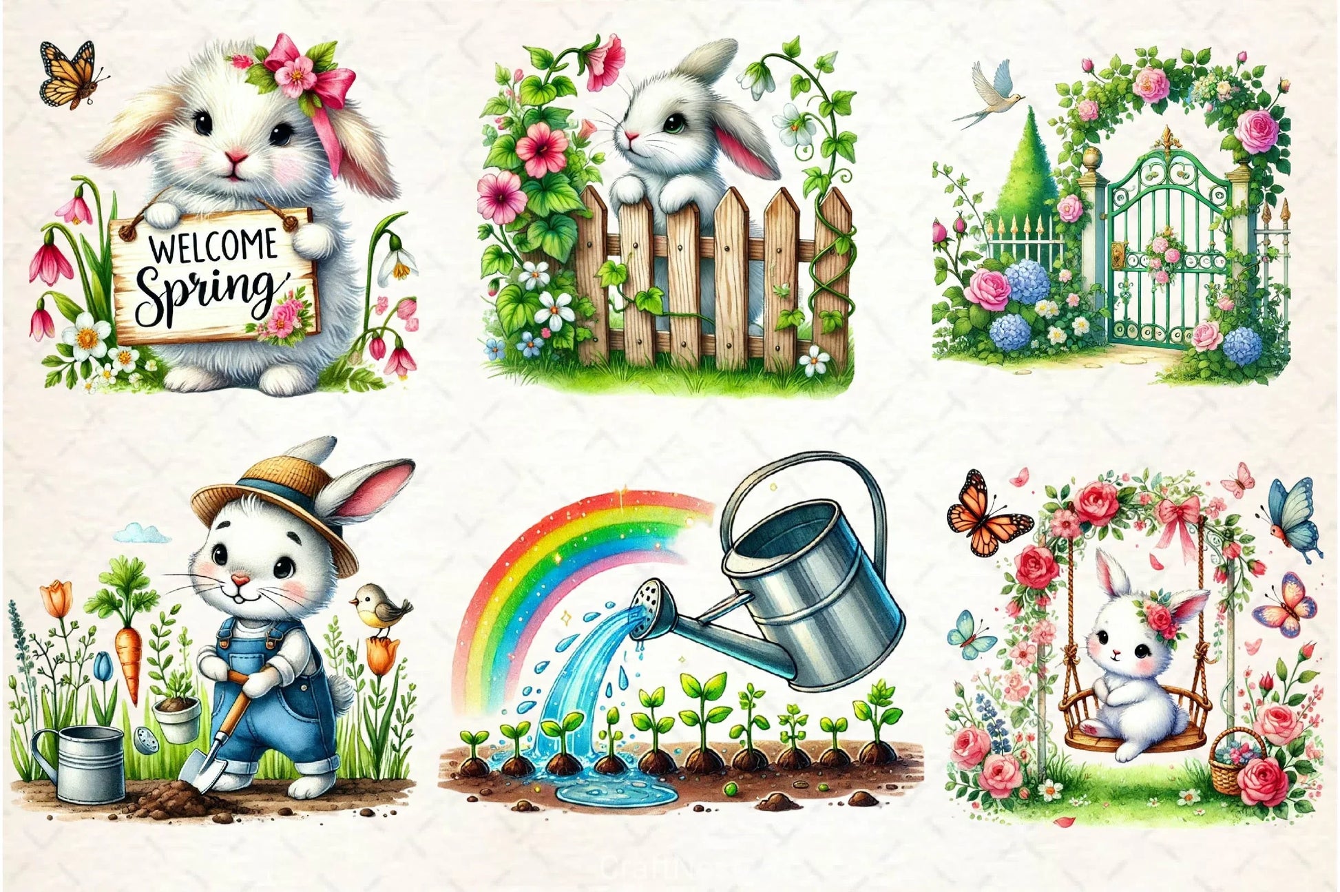 Spring Bunny Garden Clipart Bundle - CraftNest - Digital Crafting and Art
