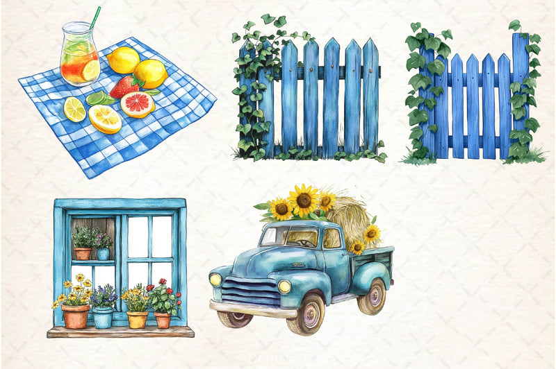 Blue Rustic Summer Clipart Bundle - CraftNest - Digital Crafting and Art