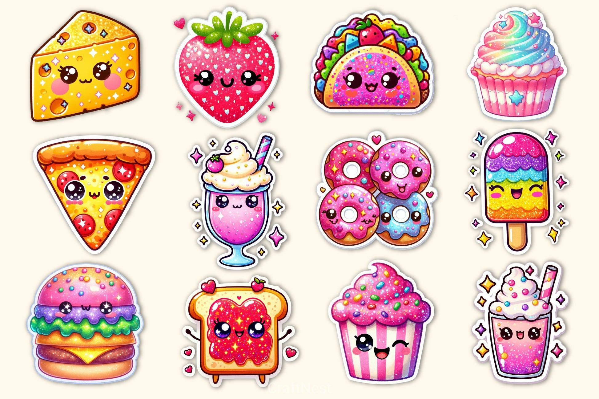 Kawaii Glitter Food Clipart Bundle - CraftNest - Digital Crafting and Art