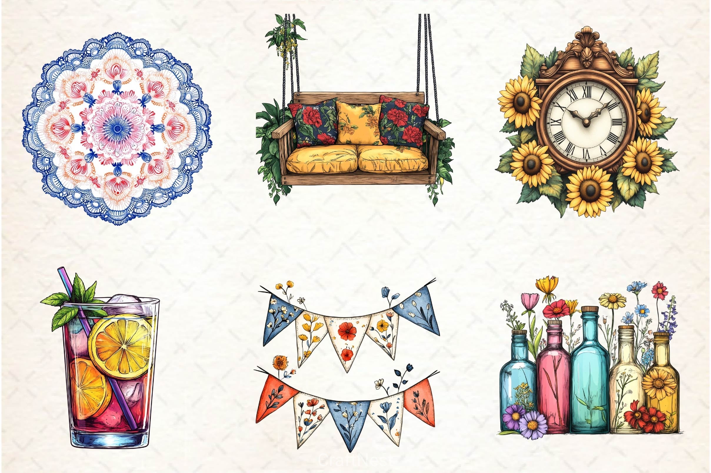 Vintage Summer Decorations Clipart Bundle 2 - CraftNest - Digital Crafting and Art