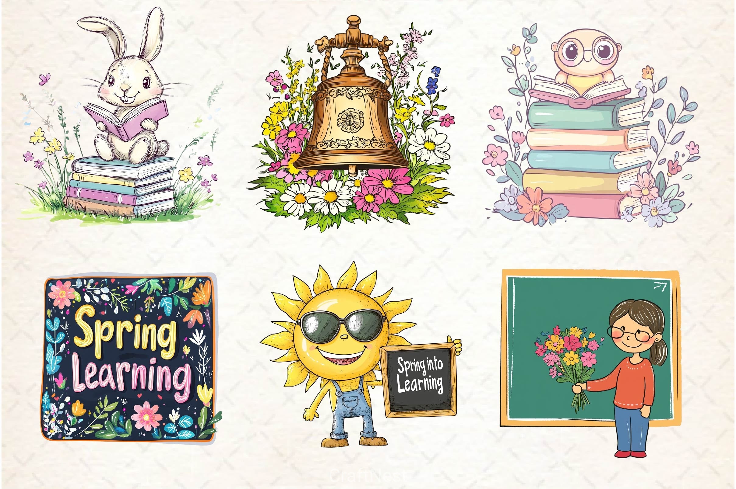 Spring Teacher School Clipart Bundle 2 - CraftNest - Digital Crafting and Art