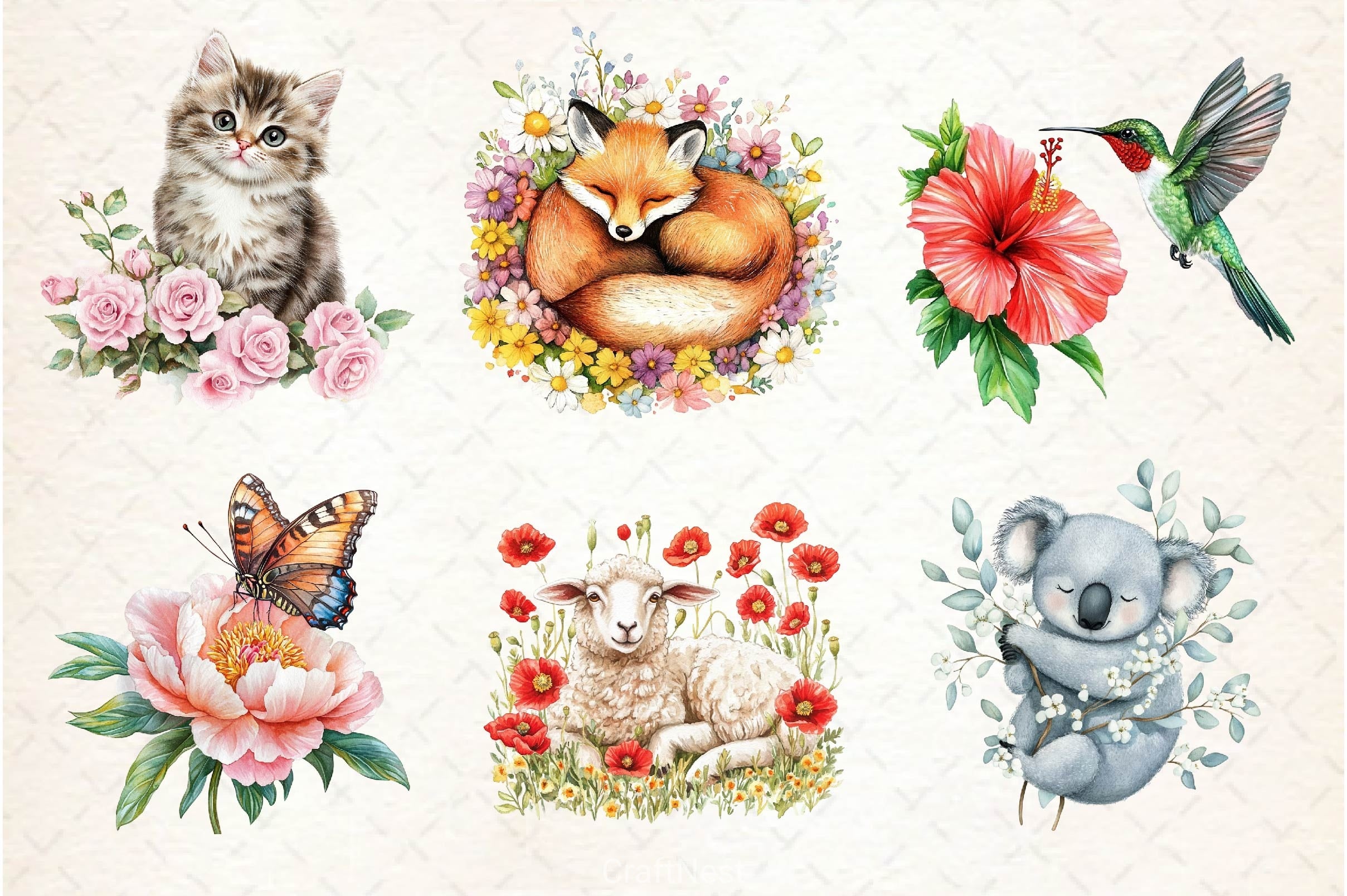 Vibrant Flowers Animals Clipart Bundle - CraftNest - Digital Crafting and Art