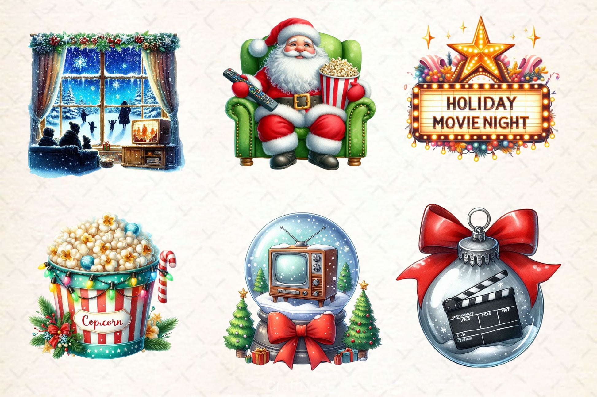 Christmas Movie Night Clipart Bundle 3 - CraftNest - Digital Crafting and Art