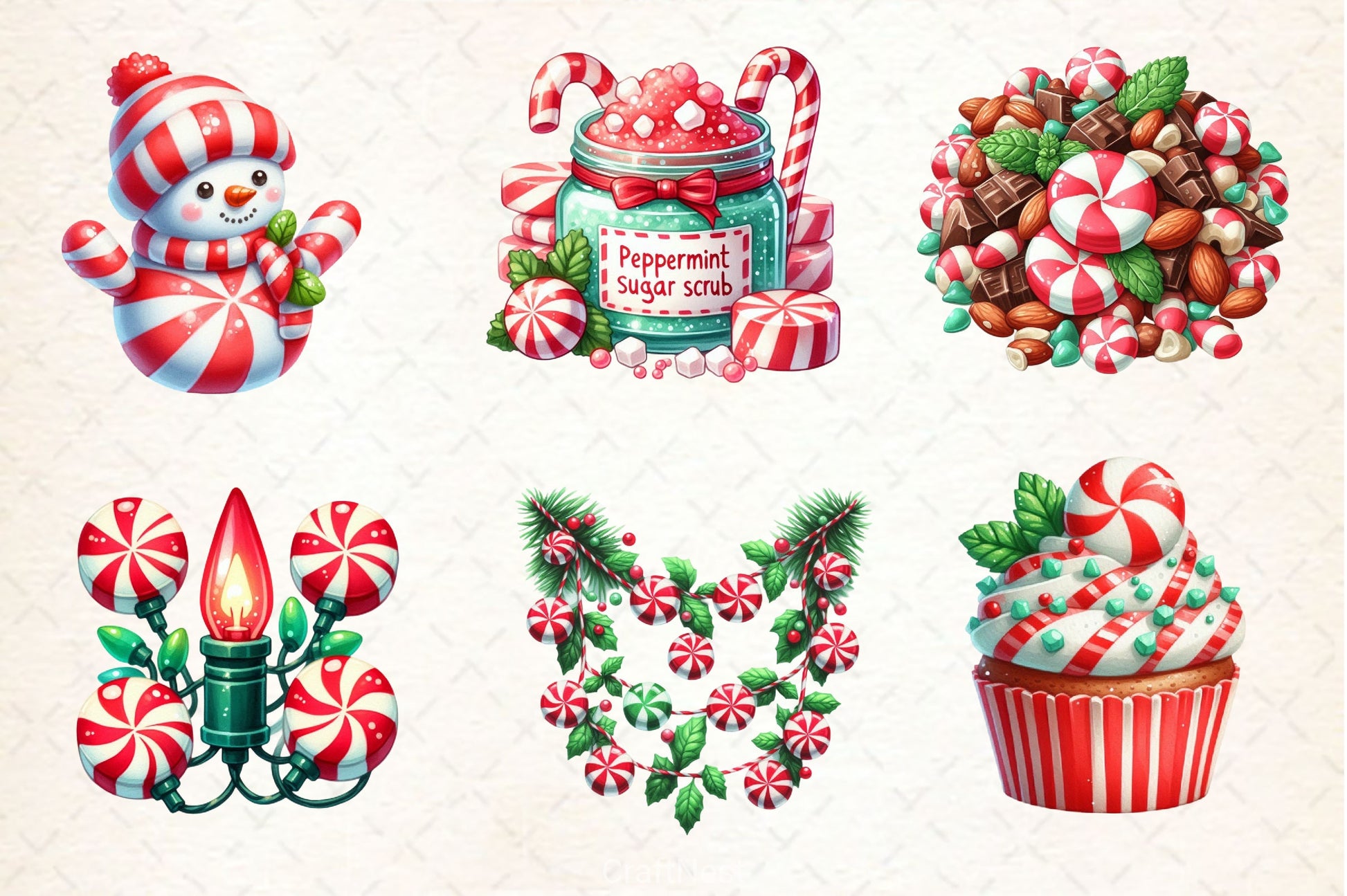 Red & Green Christmas Peppermint Candy Clipart Bundle - CraftNest - Digital Crafting and Art