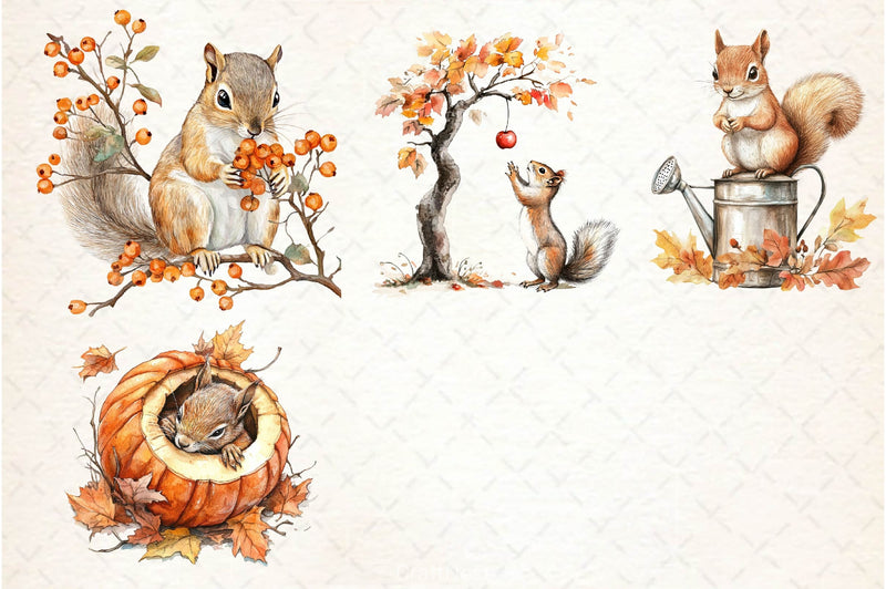 Fall Squirrels Garden Clipart Bundle 2 - CraftNest - Digital Crafting and Art