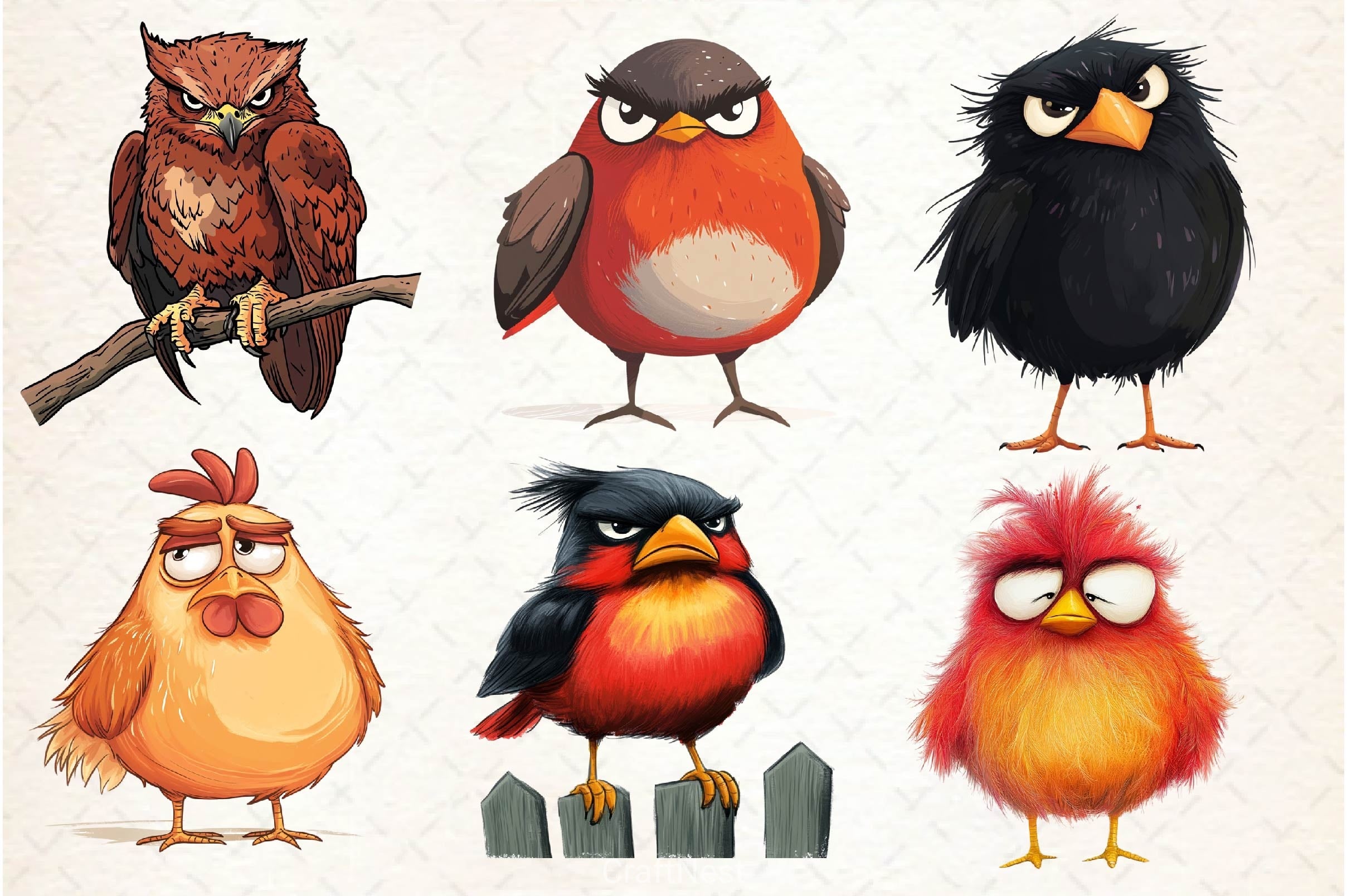 Funny Grumpy Birds Clipart Bundle - CraftNest - Digital Crafting and Art