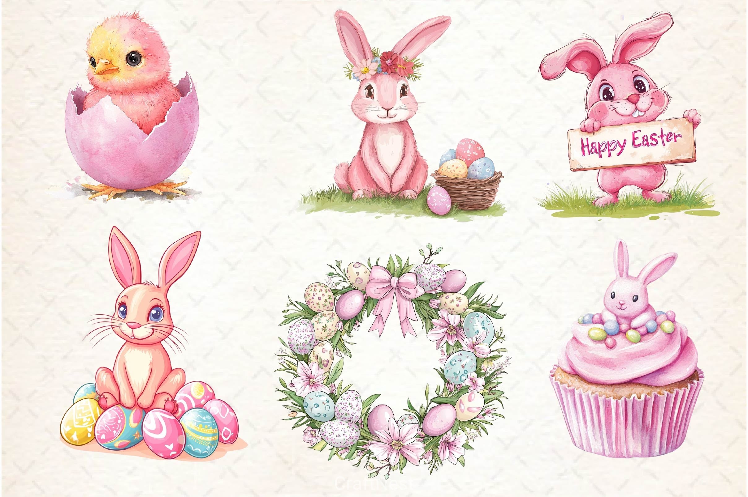 Pink Pastel Easter Clipart Bundle 6 - CraftNest - Digital Crafting and Art
