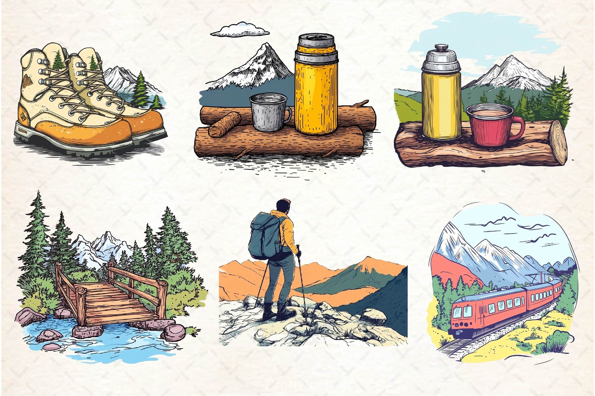 Vintage Mountain Adventure Clipart Bundle 2 - CraftNest - Digital Crafting and Art