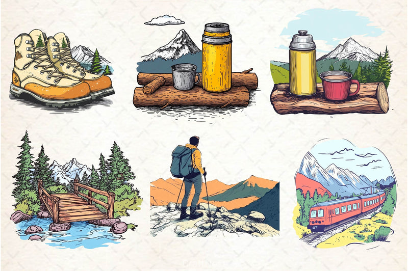 Vintage Mountain Adventure Clipart Bundle 2 - CraftNest - Digital Crafting and Art