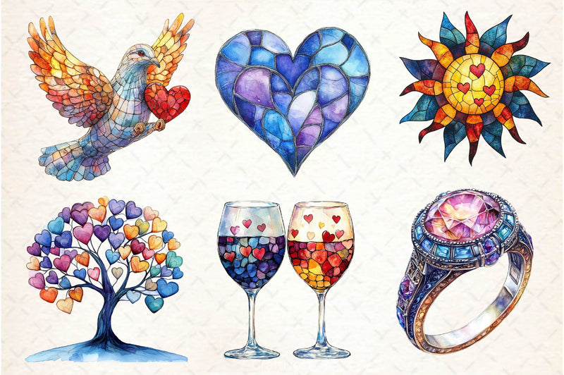 Stained Glass Valentines Clipart Bundle - CraftNest - Digital Crafting and Art