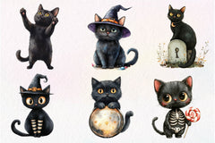 Halloween Whimsical Black Cat Clipart Bundle - CraftNest - Digital Crafting and Art