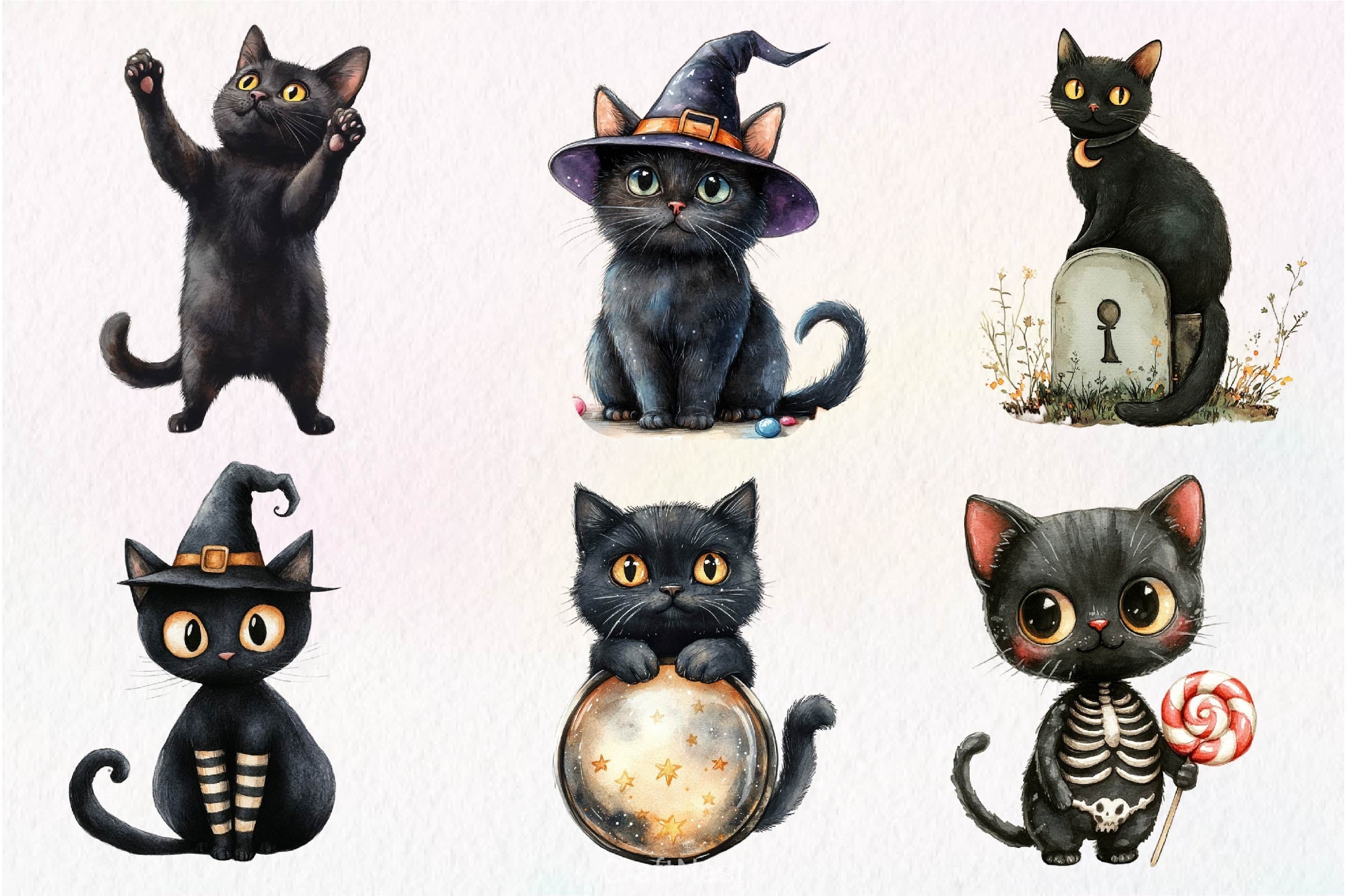 Halloween Whimsical Black Cat Clipart Bundle - CraftNest - Digital Crafting and Art